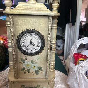 Vintage Floral Clock with Cream Finish